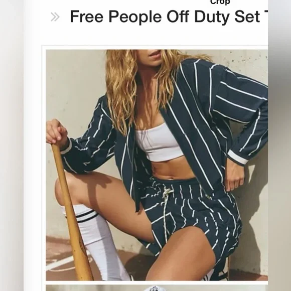 NWOT Free People Off Duty Set in navy pinstripe
